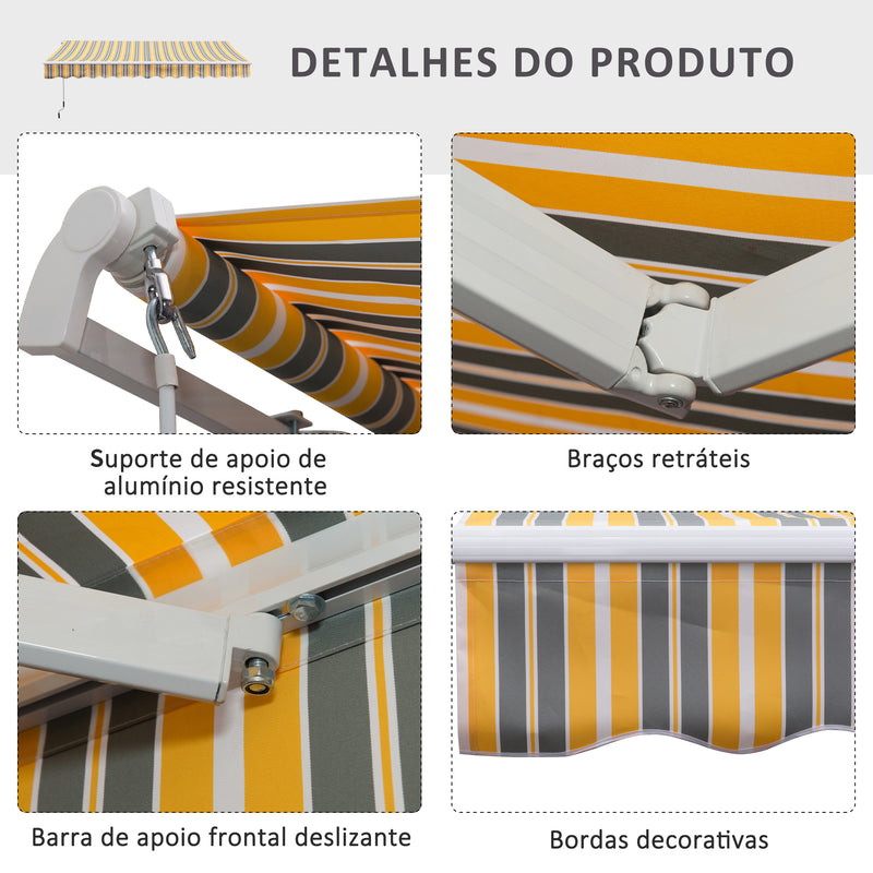 Toldo Manual 3,5x2,5 m de Alumínio Toldo de Varanda Pátio com e Proteção Solar UV para Jardim Exterior Amarelo e Cinza