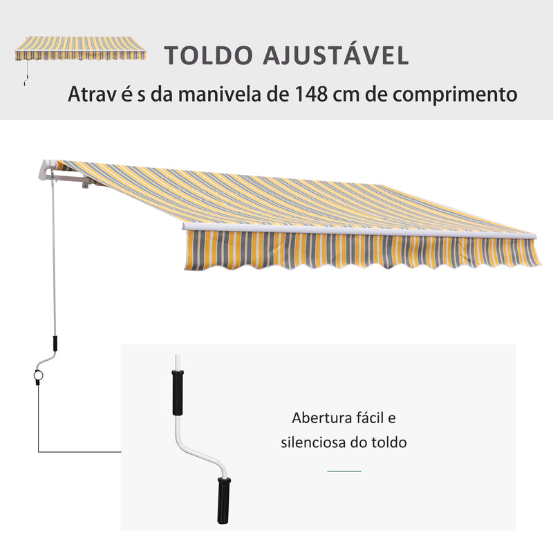 Toldo Manual 3,5x2,5 m de Alumínio Toldo de Varanda Pátio com e Proteção Solar UV para Jardim Exterior Amarelo e Cinza