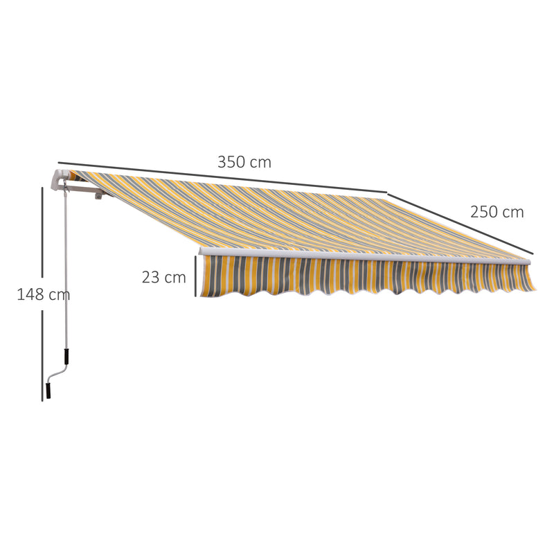 Toldo Manual 3,5x2,5 m de Alumínio Toldo de Varanda Pátio com e Proteção Solar UV para Jardim Exterior Amarelo e Cinza