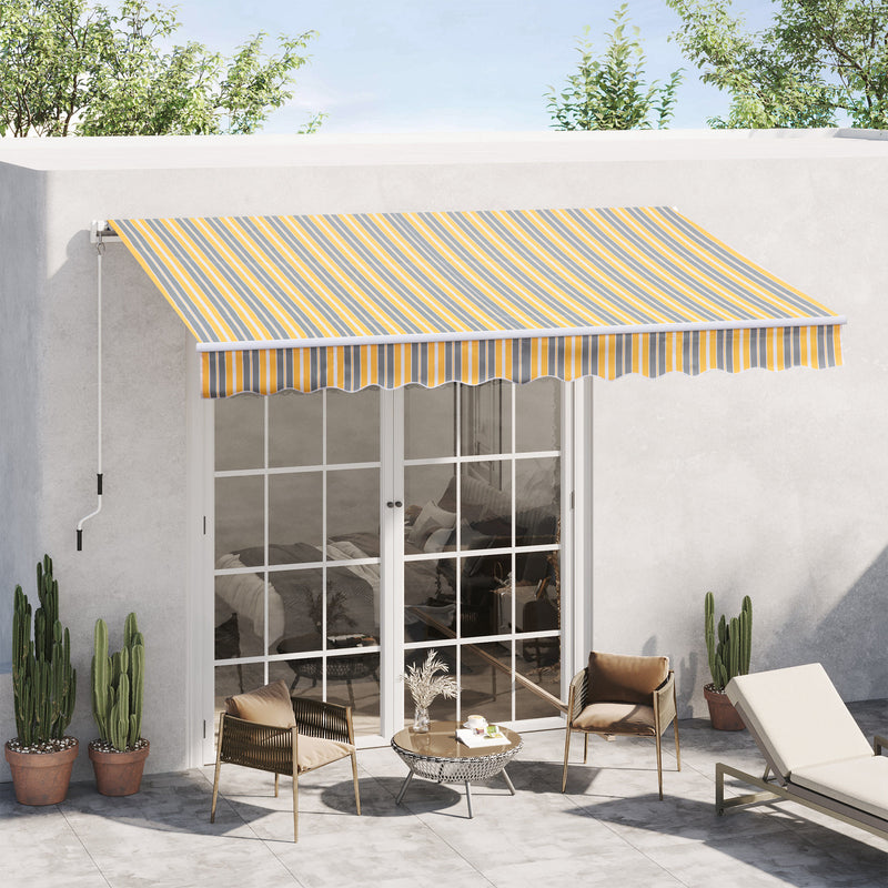 Toldo Manual 3,5x2,5 m de Alumínio Toldo de Varanda Pátio com e Proteção Solar UV para Jardim Exterior Amarelo e Cinza