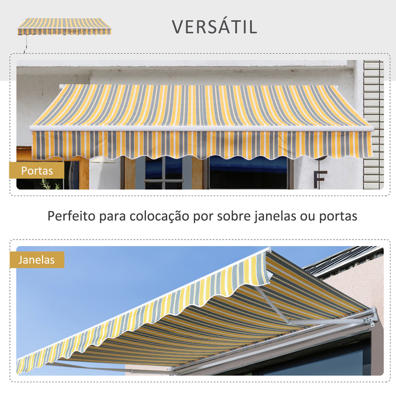 Toldo Manual 3,5x2,5 m de Alumínio Toldo de Varanda Pátio com e Proteção Solar UV para Jardim Exterior Amarelo e Cinza