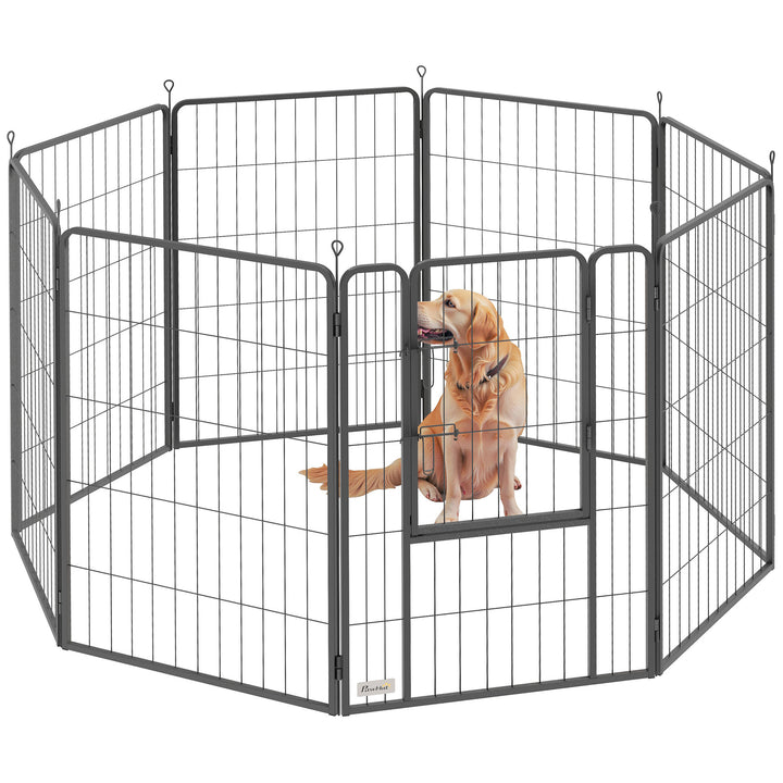 Parque para Cães de 8 Painéis 68x100 cm Parque Dobrável para Cães Médios com Porta Fecho e Estacas para Interior e Exterior Preto