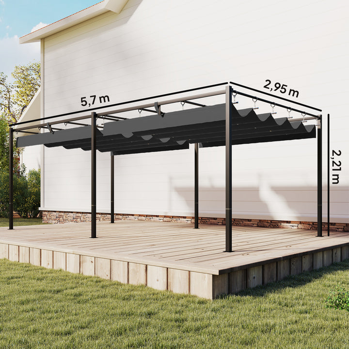 Pérgola de Jardim 6x3 m com Telhado Retrátil, Pavilhão de Jardim com Proteção UPF50+, Drenagem, Estrutura Metálica, Pérgola para Pátio, Terraço, Exterior, Branco e Cinzento Escuro