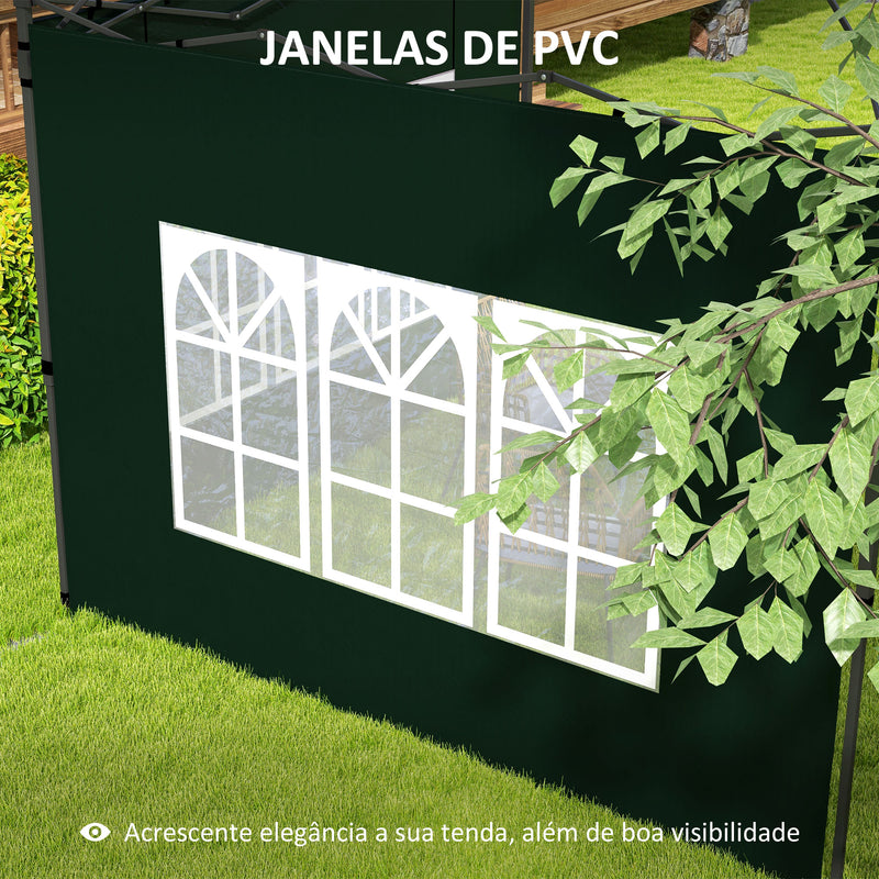 Conjunto de 2 Paredes Laterais para Tendas de 3x3m e 3x6m Paredes Laterais para Tendas com Janelas Transparentes 293x193cm Verde Escuro