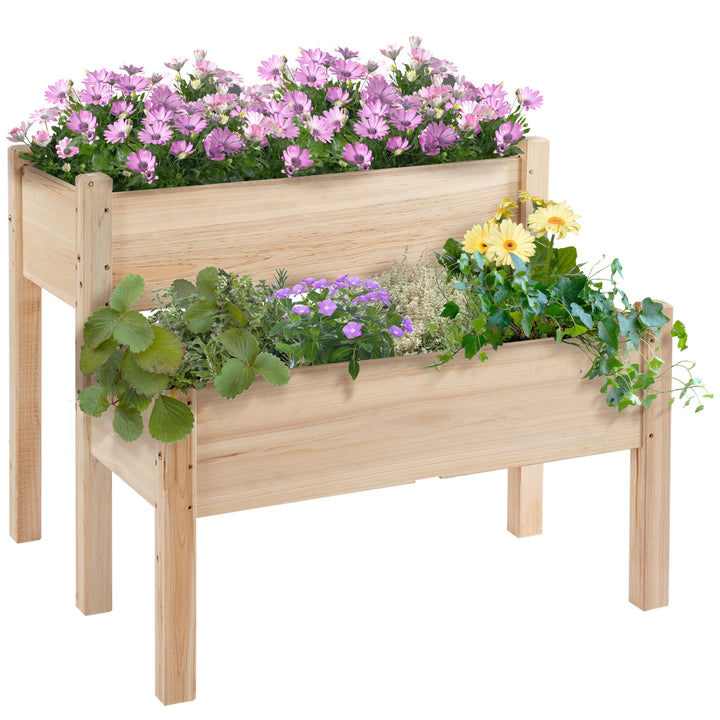 Horta Elevada de Madeira Horta de Madeira Elevada de 2 Níveis Horta para Cultivo de Plantas Flores Verduras 86x85x72 cm Madeira