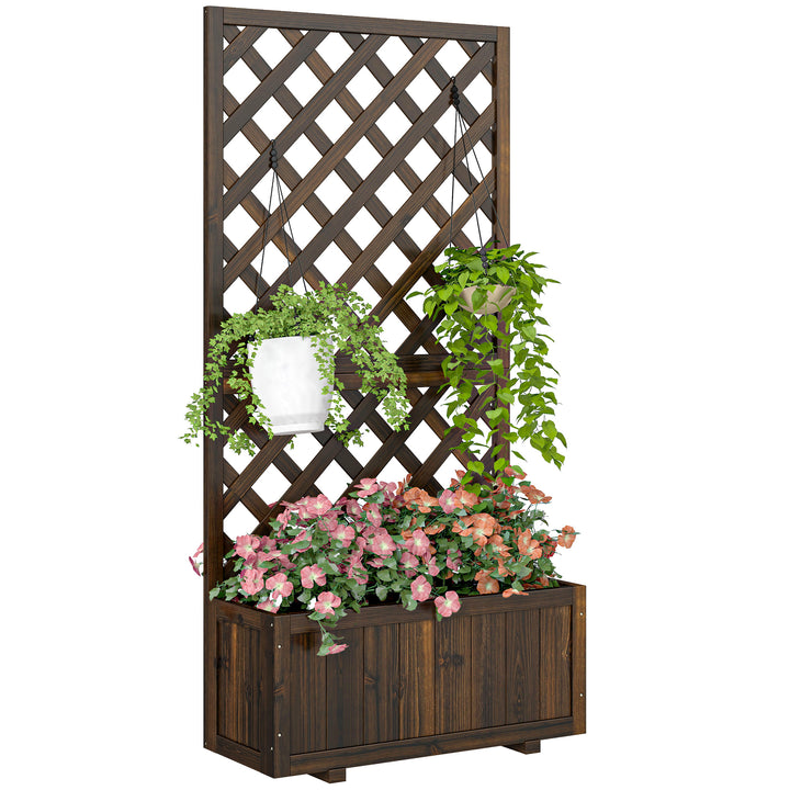 Floreira com Treliça de Madeira Maciça Caixa de Plantio com Suporte para Plantas Trepadeiras para Cultivo de Plantas Flores 72,5x31,5x149,5 cm Marrom