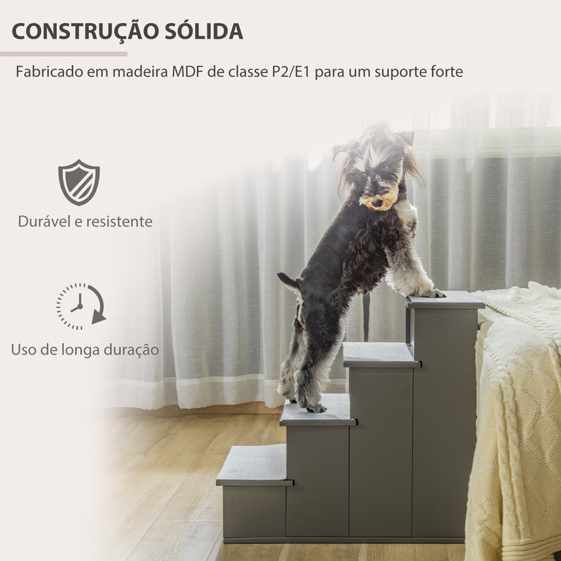 Escada para Animais de Estimação de 4 Degraus Escada para Cães e Gatos com Tapetes Antideslizantes Removíveis Carga 30 kg para Cama Sofá 40x59x54,2 cm Cinza