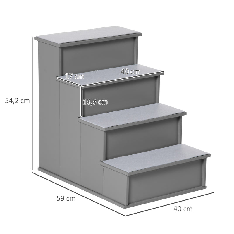 Escada para Animais de Estimação de 4 Degraus Escada para Cães e Gatos com Tapetes Antideslizantes Removíveis Carga 30 kg para Cama Sofá 40x59x54,2 cm Cinza