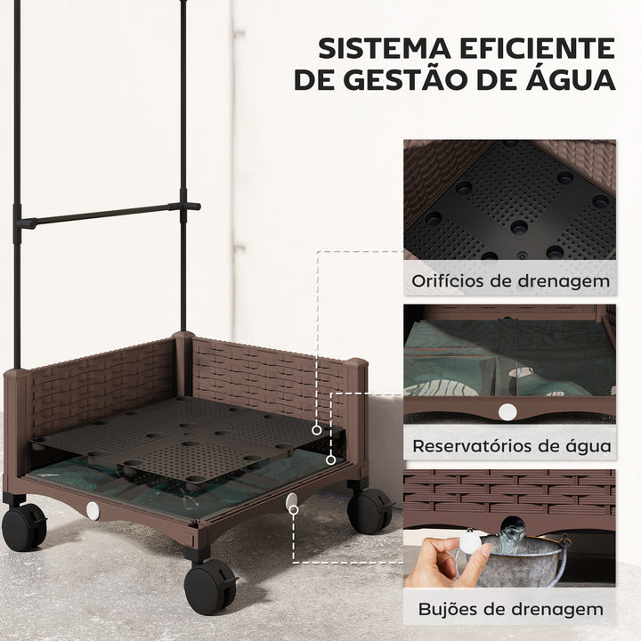 Floreira com Treliça Ajustável Floreira Exterior com Rodas Bloqueáveis para Plantas Trepadeiras com Orifícios de Drenagem Floreira Elevada para Jardim Pátio Terraço 40x40x165 cm Castanho
