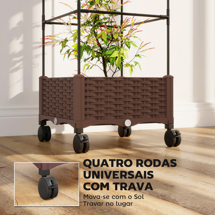 Floreira com Treliça Ajustável Floreira Exterior com Rodas Bloqueáveis para Plantas Trepadeiras com Orifícios de Drenagem Floreira Elevada para Jardim Pátio Terraço 40x40x165 cm Castanho