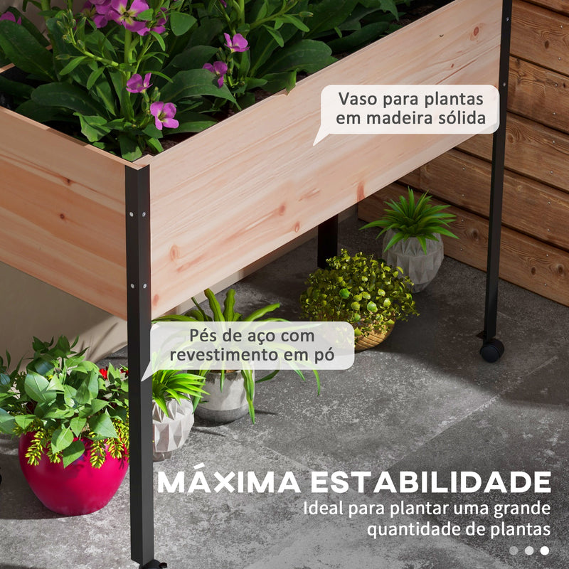 Horta Elevada com Rodas 99x42x81 cm Horta Vertical Elevada Mesa de Cultivo com Tecido não Tecido para Cultivo de Plantas Verdura Flores Madeira