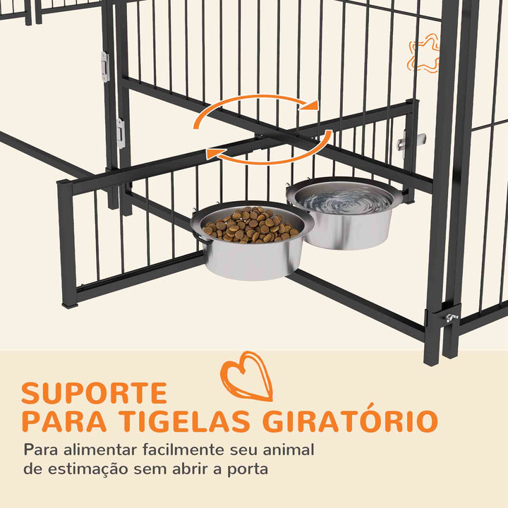 Parque para Cães com Toldo Canil para Exterior com Suporte Giratório para Comida 2 Tigelas Incluídas 211x211x151 cm Preto Marrom