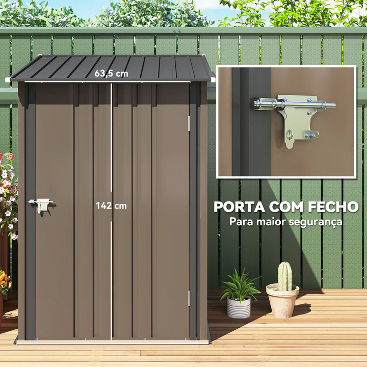 Abrigo de Jardim 0,92 m² 100x103x160 cm Abrigo Exterior de Aço Galvanizado com Porta Fechadura e Teto Inclinado para Armazenamento de Ferramentas Marrom