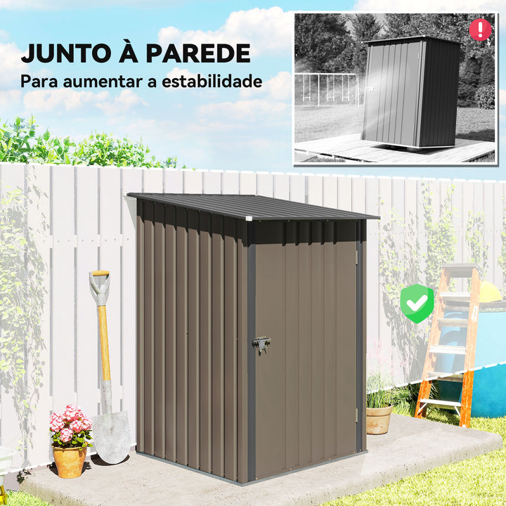 Abrigo de Jardim 0,92 m² 100x103x160 cm Abrigo Exterior de Aço Galvanizado com Porta Fechadura e Teto Inclinado para Armazenamento de Ferramentas Marrom