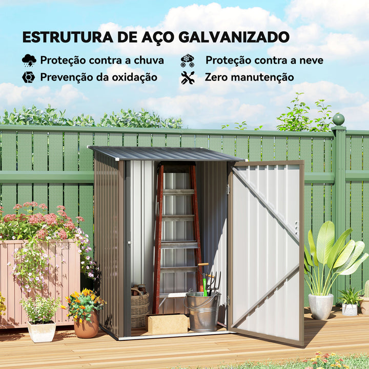 Abrigo de Jardim 0,92 m² 100x103x160 cm Abrigo Exterior de Aço Galvanizado com Porta Fechadura e Teto Inclinado para Armazenamento de Ferramentas Marrom