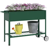 Horta Vertical Elevada de Metal Horta Vertical com Rodas Alça Lateral e Prateleira Inferior para Cultivo de Plantas Flores 109x44x80 cm Verde