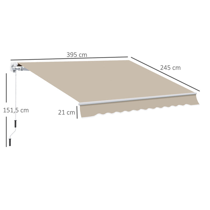 Toldo Manual 395x245 cm Toldo de Varanda Pátio com Manivela de Alumínio e Tecido de Poliéster 280 g/m² Bege