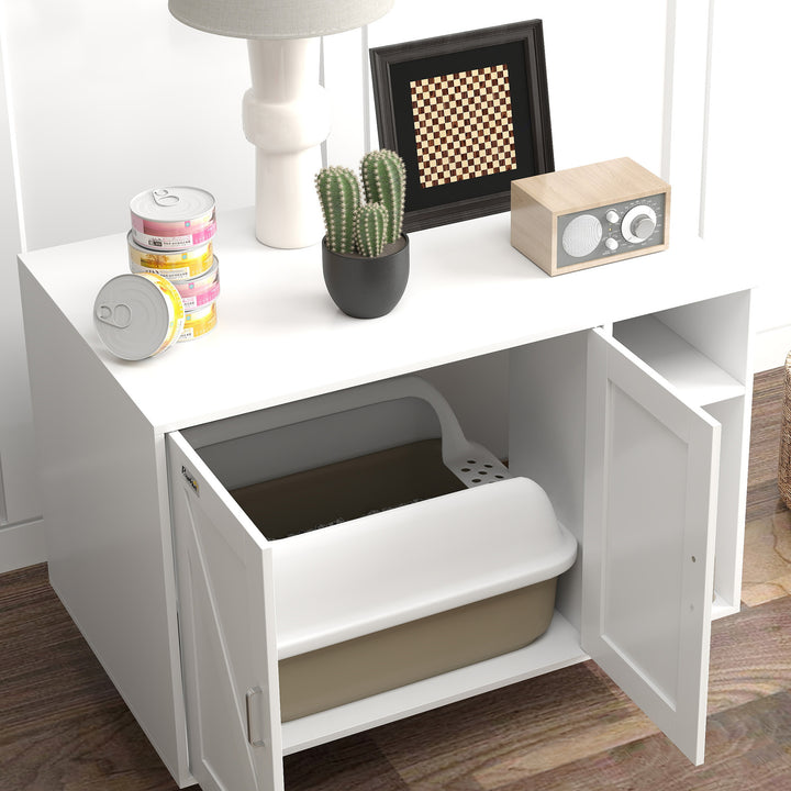 Móvel Caixa de Areia para Gatos Caixa de Areia para Gatos com Almofada para Arranhar e Compartimento de Arrumação Caixa de Areia para Gatos Sala de Estar Dormitório 80x50x61 cm Branco
