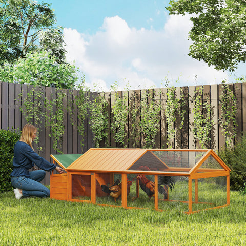 Galinheiro de Madeira Galinheiro de Exterior Espaçoso de 2 Andares para 4-8 Galinhas com Teto Abatível Cercado Portas com Fechadura e Caixa Ninho 240x112,5x76cm Madeira