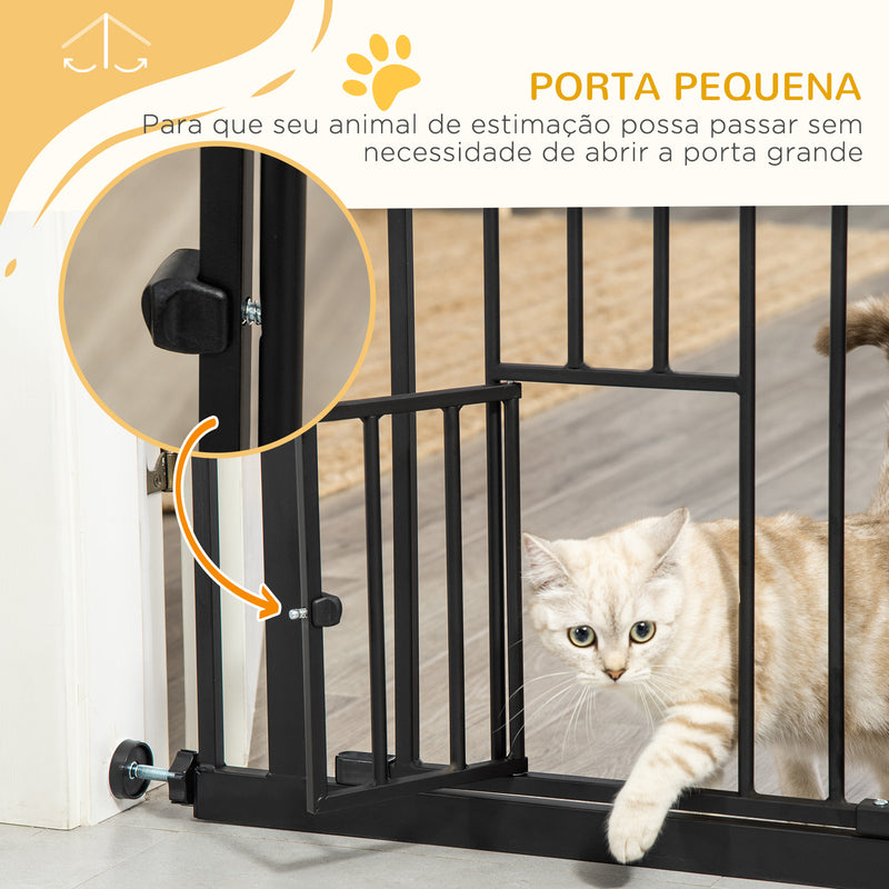 Barreira de Segurança para Cães Animais de Estimação 74-80cm para Escadas Portas e Corredor com Porta com Fechamento Automático e Sistema de Duplo Bloqueio Altura 76,2cm Preto