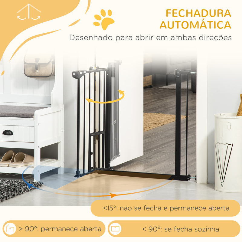 Barreira de Segurança para Cães Animais de Estimação 74-80cm para Escadas Portas e Corredor com Porta com Fechamento Automático e Sistema de Duplo Bloqueio Altura 76,2cm Preto