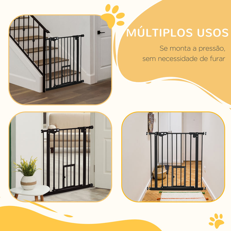 Barreira de Segurança para Cães Animais de Estimação 74-80cm para Escadas Portas e Corredor com Porta com Fechamento Automático e Sistema de Duplo Bloqueio Altura 76,2cm Preto