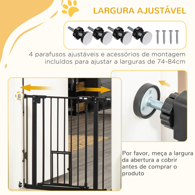 Barreira de Segurança para Cães Animais de Estimação 74-80cm para Escadas Portas e Corredor com Porta com Fechamento Automático e Sistema de Duplo Bloqueio Altura 76,2cm Preto