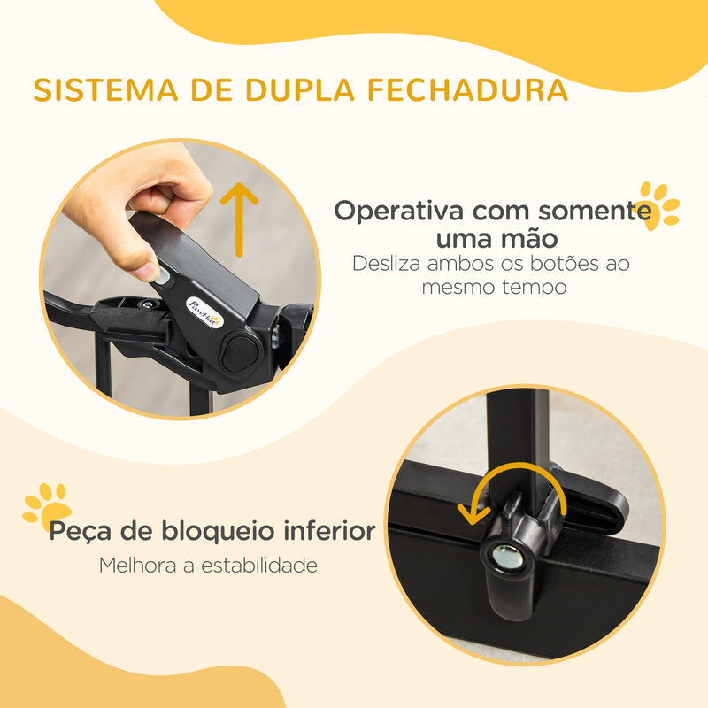 Barreira de Segurança para Cães Animais de Estimação 74-80cm para Escadas Portas e Corredor com Porta com Fechamento Automático e Sistema de Duplo Bloqueio Altura 76,2cm Preto