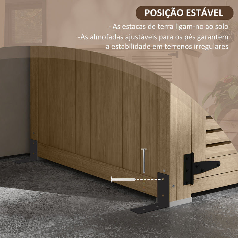 Armário de Jardim de Madeira 0,83 m² 127x65x168 cm Armário Exterior de Madeira com 2 Portas de Persiana 2 Prateleiras 2 Alças e Telhado Impermeável Natural