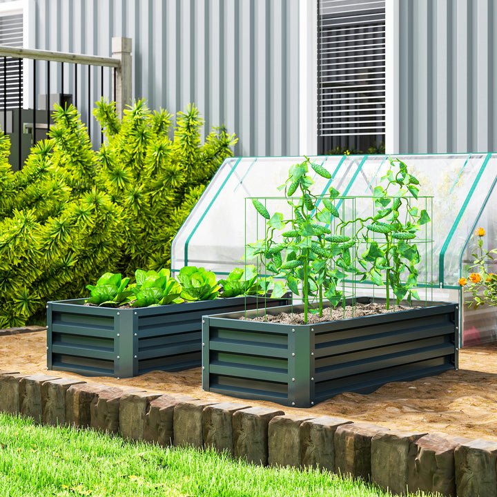 Conjunto de 2 Floreiras Grandes para Exterior em Aço Galvanizado Hortas Urbanas Floreiras Elevadas para Plantas Flores, Terraço Jardim, Resistente às Intempéries 110x50x30 cm Verde