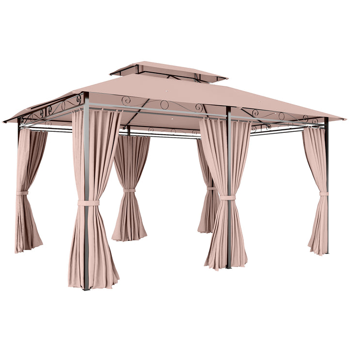 Pérgola de Jardim 3x4 m Pérgola de Exterior com Paredes Laterais Teto Duplo 6 Portas com Fecho de Correr e 8 Orifícios de Drenagem para Pátio Jardim Marrom