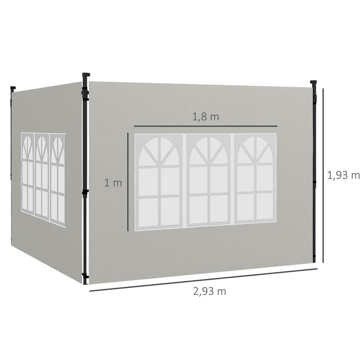 Conjunto de 2 Paredes Laterais para Tendas de 3x3m e 3x6m Paredes Laterais para Tendas com Janelas Transparentes 293x193cm Branco