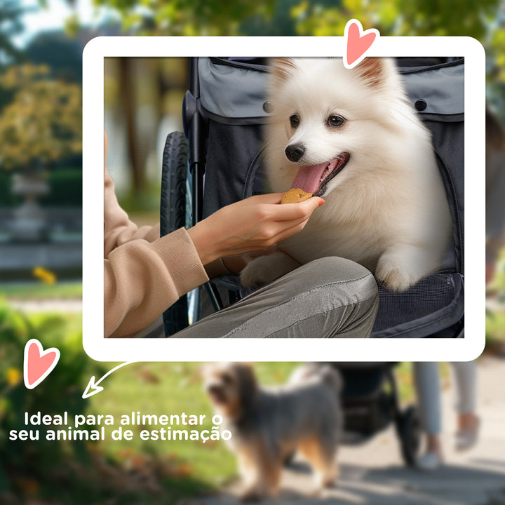 Carrinho para Cães Dobrável Carrinho para Animais de Estimação Carrinho para Cães Médios e Pequenos com Cesta de Armazenamento Capota Ajustável Janela de Malha e 3 Rodas Grandes 111x58x107 cm Cinza