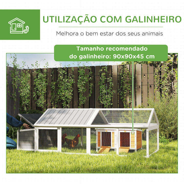 Galinheiro de Madeira Galinheiro de Exterior Espaçoso de 2 Andares para 4-8 Galinhas com Teto Abatível Cercado Portas com Fechadura e Caixa Ninho 240x112,5x76 cm branco e Cinza