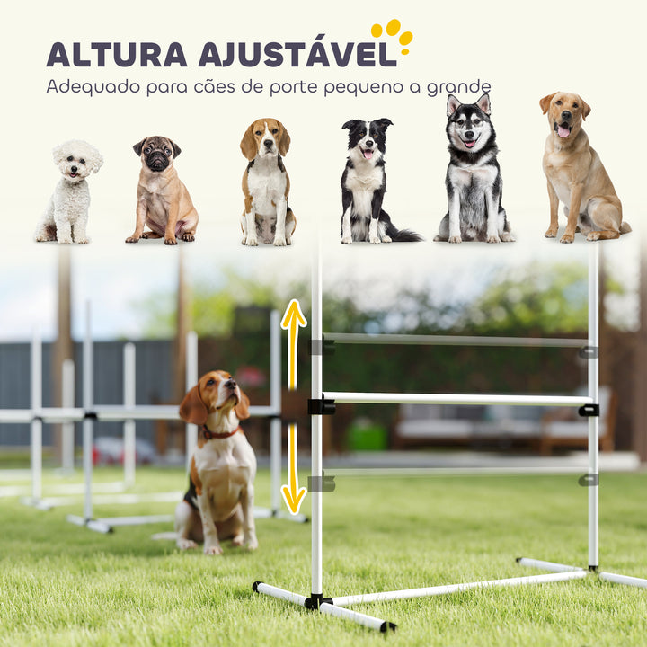 Conjunto de Treinamento de Agilidade para Cães Animais de Estimação 4 Peças Obstáculos de Salto com Altura Ajustável e Bolsa de Transporte para Exteriores 95x65x95cm Branco