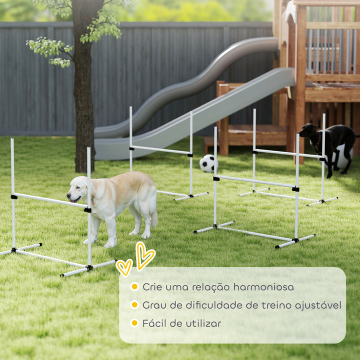 Conjunto de Treinamento de Agilidade para Cães Animais de Estimação 4 Peças Obstáculos de Salto com Altura Ajustável e Bolsa de Transporte para Exteriores 95x65x95cm Branco