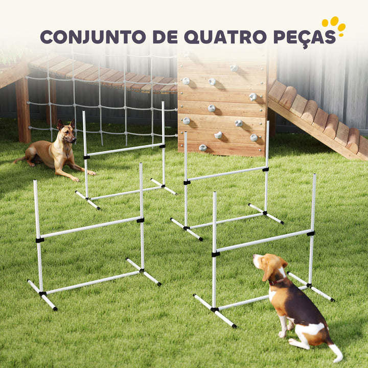 Conjunto de Treinamento de Agilidade para Cães Animais de Estimação 4 Peças Obstáculos de Salto com Altura Ajustável e Bolsa de Transporte para Exteriores 95x65x95cm Branco
