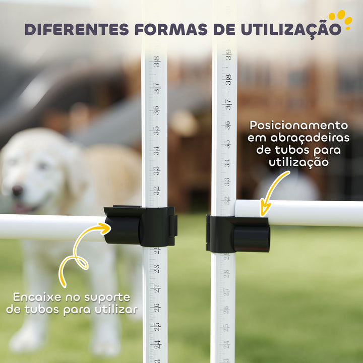 Conjunto de Treinamento de Agilidade para Cães Animais de Estimação 4 Peças Obstáculos de Salto com Altura Ajustável e Bolsa de Transporte para Exteriores 95x65x95cm Branco