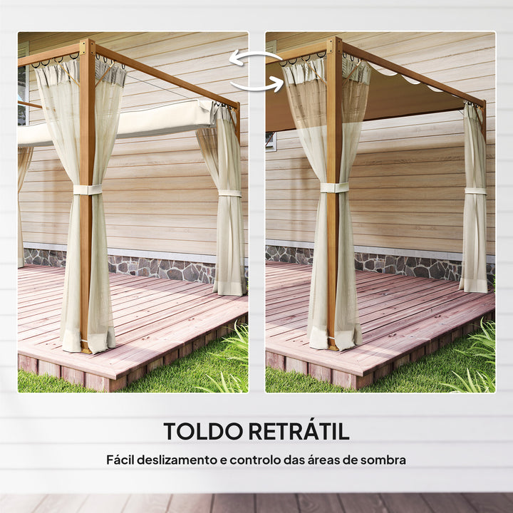 Pérgola de Jardim 4x3 m Pérgola para Exterior com Teto Retrátil Mosquiteiros Laterais de Malha e Estrutura de Alumínio para Terraço Pátio Natural
