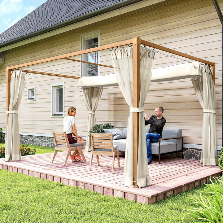 Pérgola de Jardim 4x3 m Pérgola para Exterior com Teto Retrátil Mosquiteiros Laterais de Malha e Estrutura de Alumínio para Terraço Pátio Natural