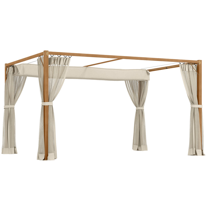 Pérgola de Jardim 4x3 m Pérgola para Exterior com Teto Retrátil Mosquiteiros Laterais de Malha e Estrutura de Alumínio para Terraço Pátio Natural