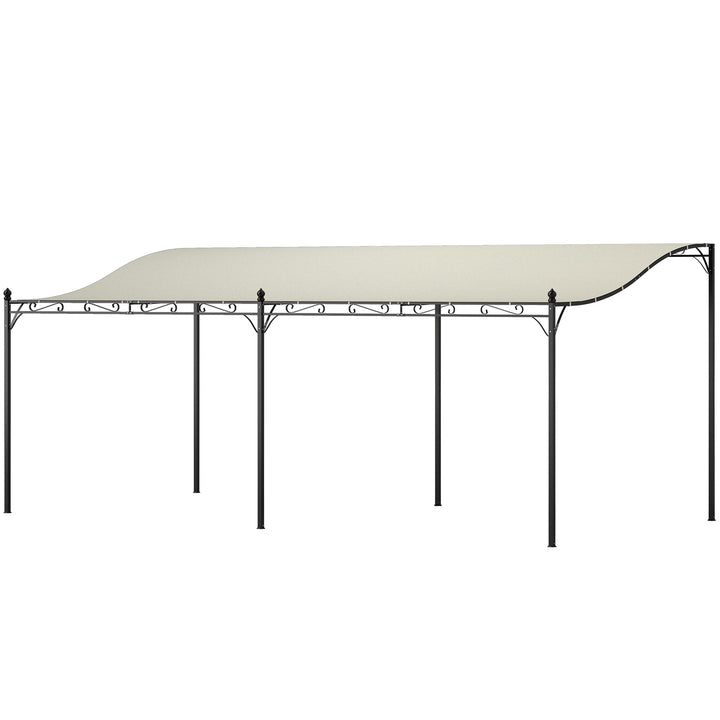 Pérgola de Parede de Jardim 3x6 m Pérgola de Jardim com Telhado Inclinado Orifícios de Drenagem e Estrutura Metálica Resistente às Intempéries para Pátio Terraço Varanda Creme