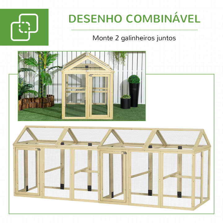 Galinheiro para Exterior 140x88,5x106 cm Galinheiro para 1-3 Galinhas com 3 Poleiros Estrutura de Madeira e 2 Portas com Fechadura para Pátio Madeira Clara