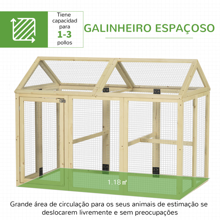 Galinheiro para Exterior 140x88,5x106 cm Galinheiro para 1-3 Galinhas com 3 Poleiros Estrutura de Madeira e 2 Portas com Fechadura para Pátio Madeira Clara