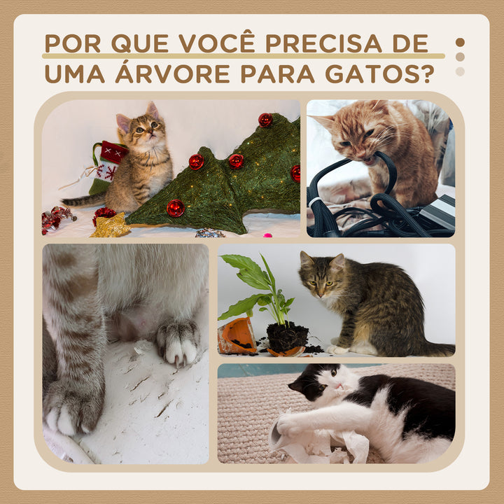 Árvore Cinza para Gatos Grande 200cm Postes Arranhadores de Sisal Natural e Bolas de Brinquedo