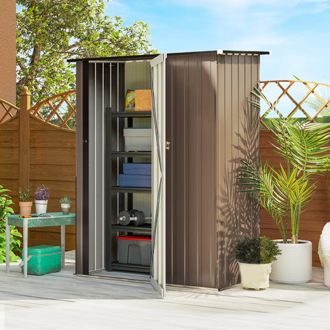 Abrigo de Jardim 1,07? 142x84x189 cm Abrigo de Armazenamento Galvanizado Abrigo de Ferramentas com Teto Inclinado e Porta para Varanda Exterior Marrom