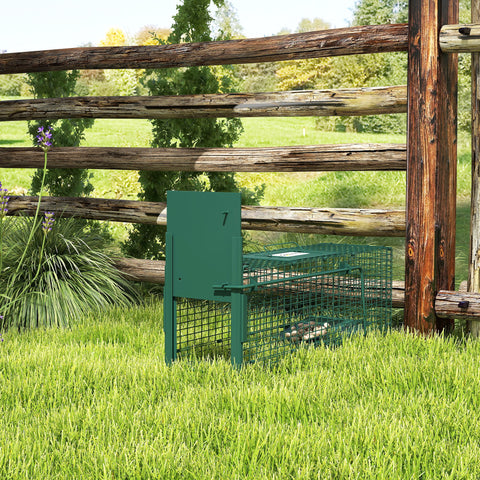 Armadilha para Animais Vivos com Porta Gaiola de Captura com Alça de Transporte para Coelhos Raposas Pequenas 60x18x20cm Verde Escuro