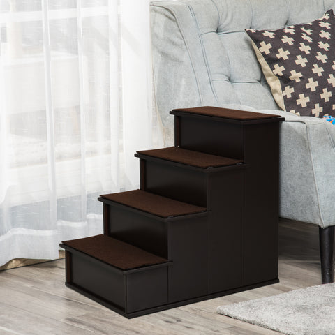 Escada para Animais de Estimação de 4 Degraus Escada para Cães e Gatos com Tapetes Antideslizantes Removíveis Carga 30 kg para Cama Sofá 40x59x54,2 cm Marrom Escuro