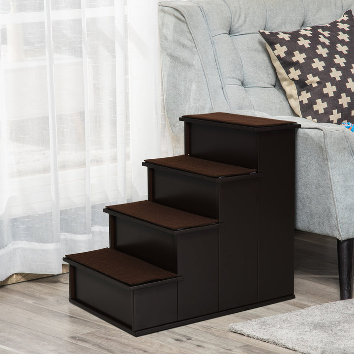 Escada para Animais de Estimação de 4 Degraus Escada para Cães e Gatos com Tapetes Antideslizantes Removíveis Carga 30 kg para Cama Sofá 40x59x54,2 cm Marrom Escuro