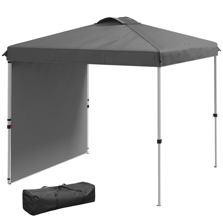Tenda Dobrável 2,5x2,5 m Altura Ajustável Tenda de Jardim com 1 Parede Lateral Teto com Ventilação e Bolsa de Transporte para Acampamento Festas Cinza Escuro